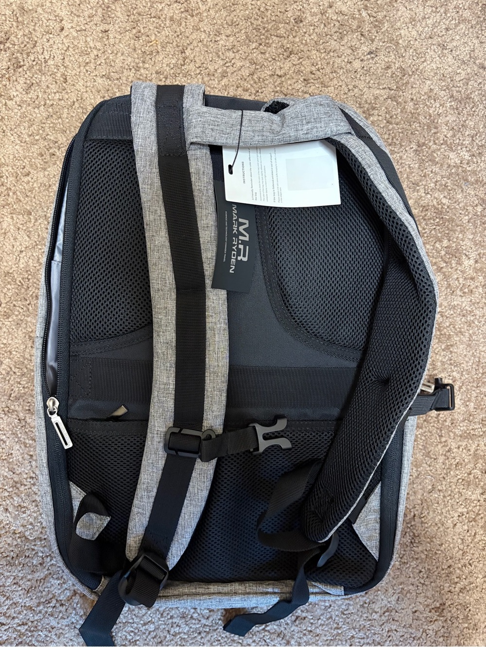 Men's Grey Slim Laptop Backpack with Front Zip Pockets - Picture 2 of 4